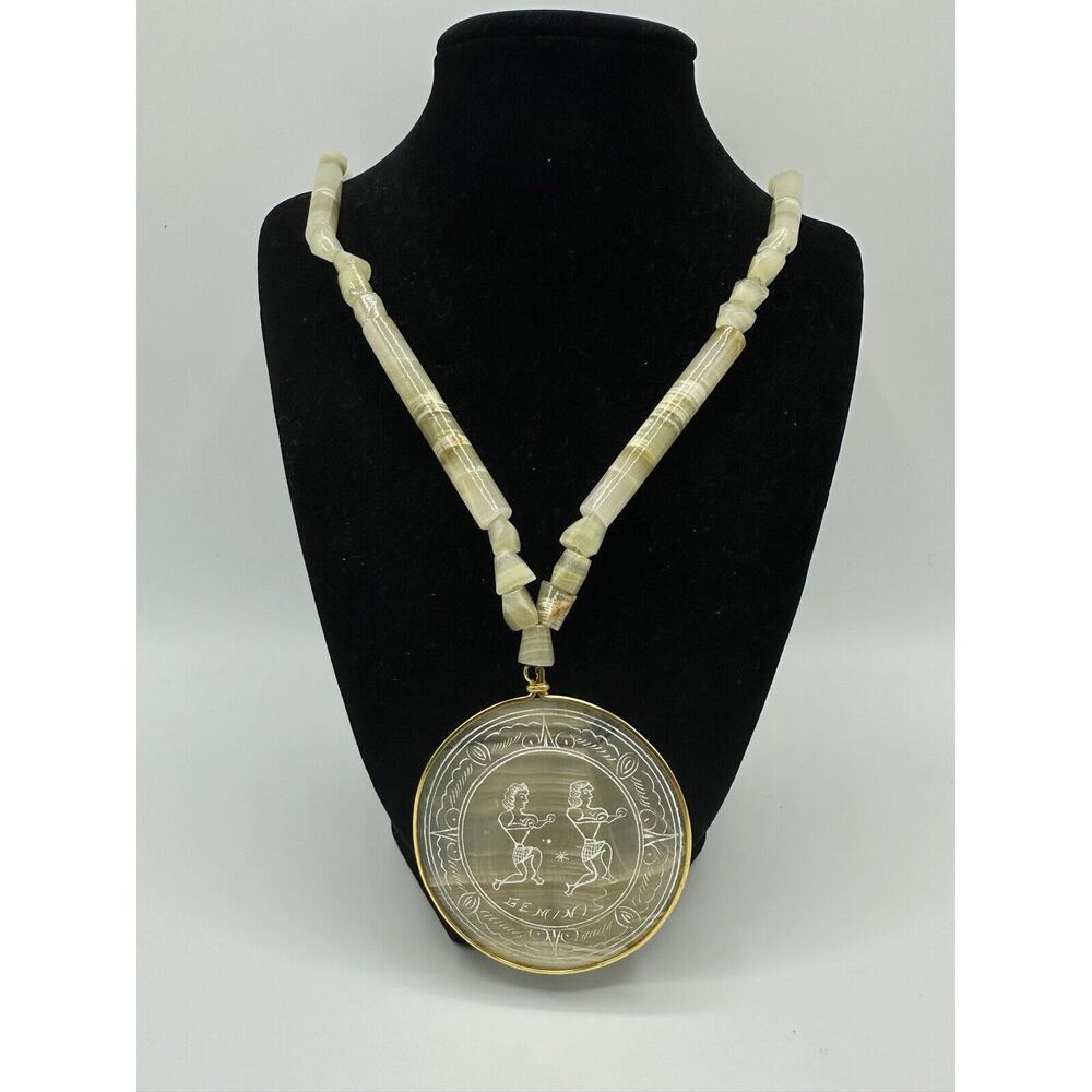 ✨Rare Vintage Gemini Zodiac Carved Onyx Statement Necklace ✨